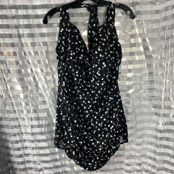 Dream-shaper by Miraclesuit Black White/Tan Polka Dot Swim Dress - Picture 1 of 6